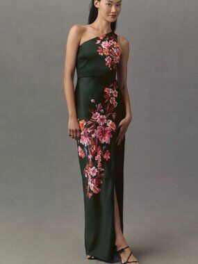 NEW BHLDN Dylan One-Shoulder Stretch Satin Maxi Dress Emerald Green Size 20W